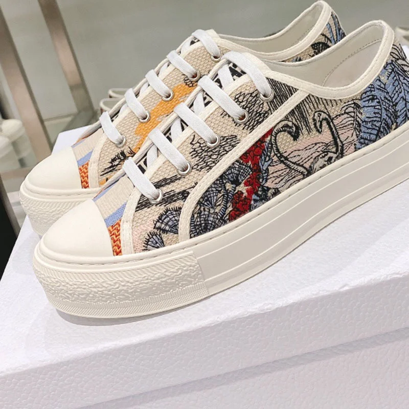 Top Trends: Luxury Small White Shoes Embroidered Letters Canvas Single Shoes Women 2024 Classic Lace-up Toe Casul Sneakers Women Designe Shoppable Styles