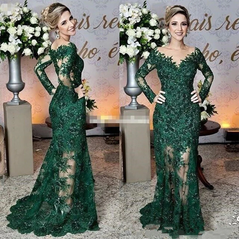 Top Trends: Green Mermaid Full Sleeve Mother Of Bride Dresses Sequined 2023 Summer Court Train Fashion Wedding Party Gowns New Shoppable Styles