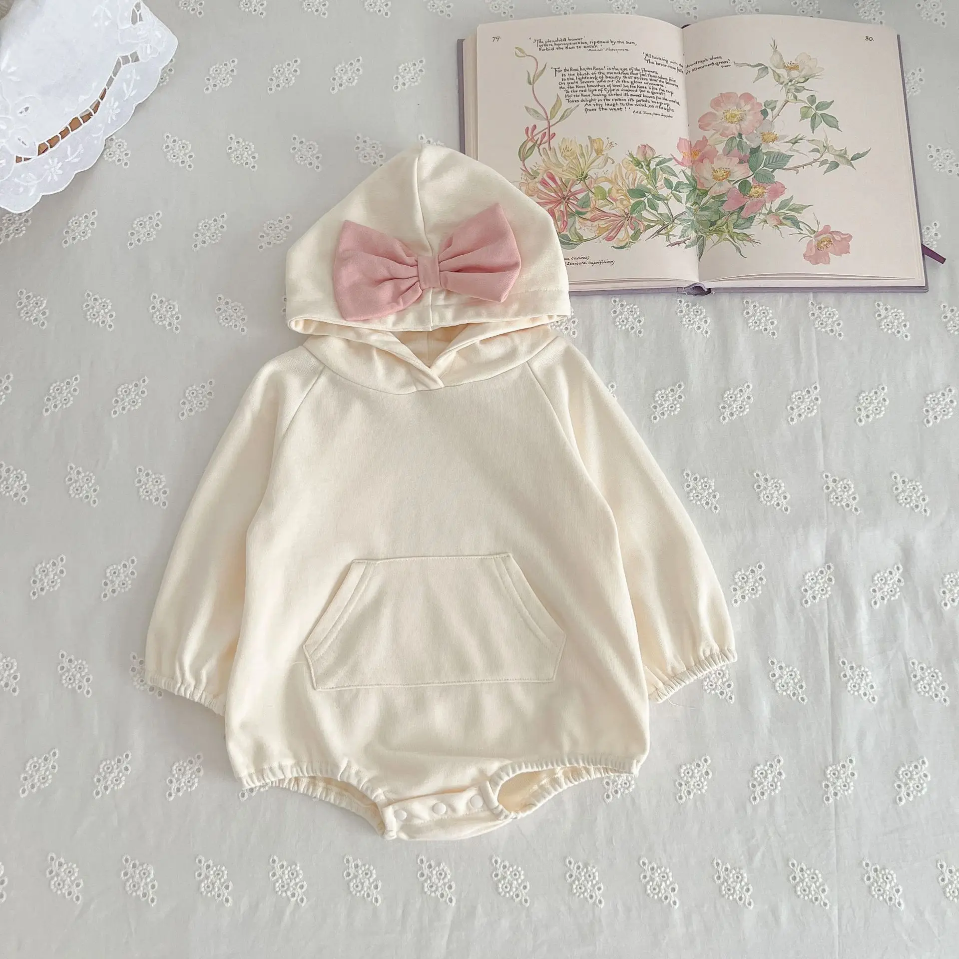 Top Trends: 2023 Autumn New In Kids Baby Girls Full Sleeve Hooded Bow One-piece Newborn Infant Cotton Jumpsuits Toddler Bodysuits 0-3Y Shoppable Styles - Image 4