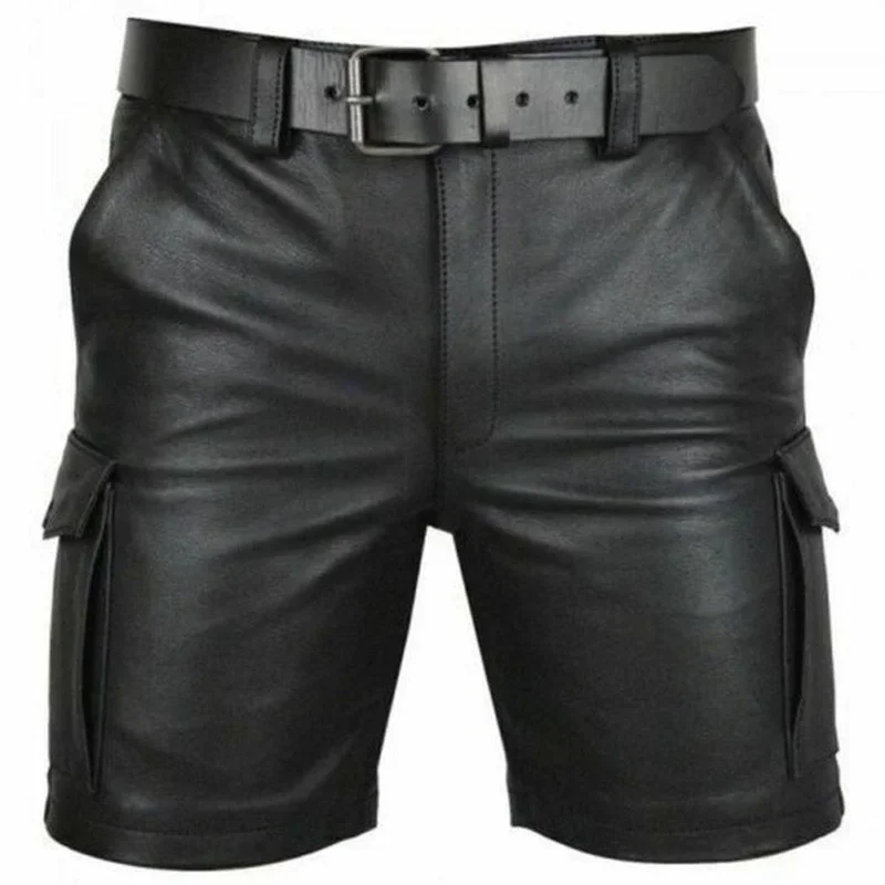 Top Trends: New Solid Color PU Leather Pants Casual Men's Short Leather Pants Summer Fashion Trend Club Punk Style Shorts For Men Shoppable Styles