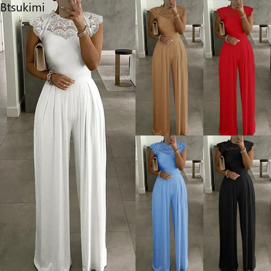 Top Trends: New 2024 Women&#039;s Summer Casual Jumpsuit Solid Sexy Hollow Out Elegant Jumpsuits For Girls Wide Leg Sleeveless Rompers Outfits Shoppable Styles