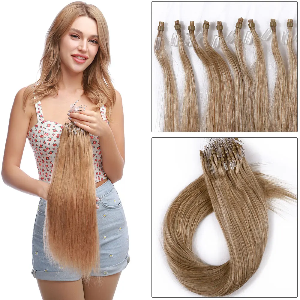 Top Trends: Rich Choices 100strnads Micro Loop Hair Extensions Straight Human Hair Micro Link Micro Bead Hair Extensions For Women Shoppable Styles - Image 6