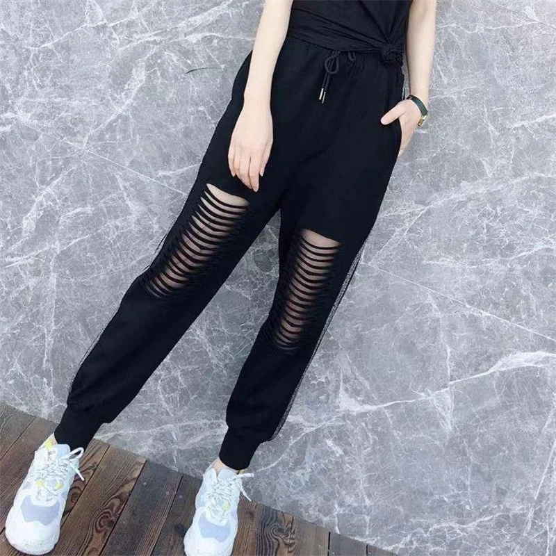 Top Trends: Women Summer Trendy Hollow Bright Silk Casual Streetwear Harem Pants Female Black Loose Sports Joggers Sweatpants Y2K Pantalones Shoppable Styles - Image 4