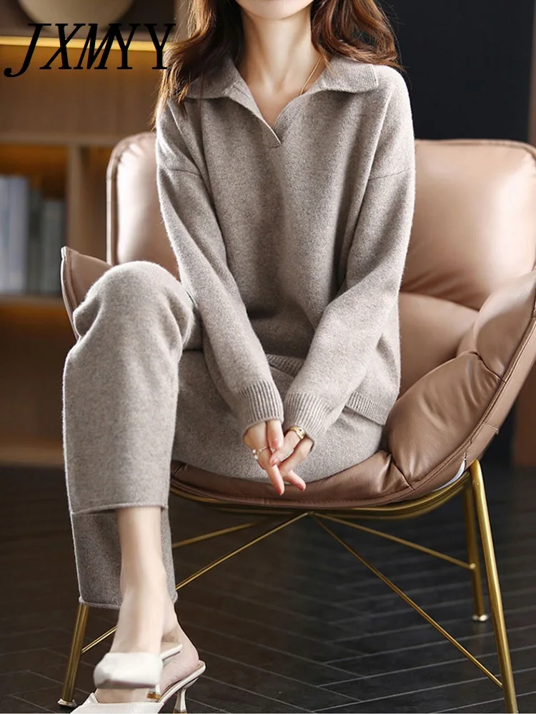 Top Trends: JXMYY 2024 Autumn And Winter New Cashmere Suit Women Loose Lapel Sweater Wide Leg Pants Fashion Knitted Wool Two-Piece Trend Shoppable Styles