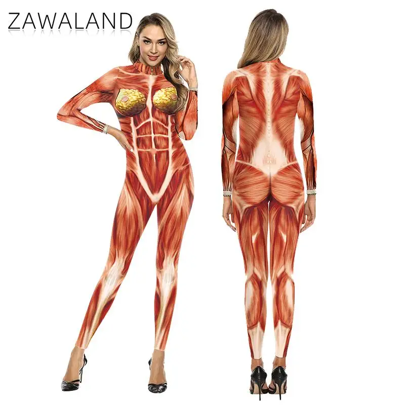 Top Trends: Zawaland Spandex Bodysuit Men And Women Cosplay Costume Long Sleeve Halloween Carnival Party Full Body Suit Muscle Catsuit Shoppable Styles