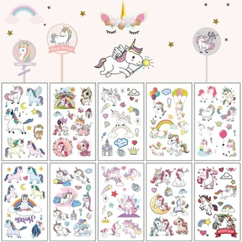 Top Trends: 10Pcs Cartoon Unicorn Tattoo Set Temporary Tattoo Cute Color Fake Tattoo Sticker Body Tatoo For Children Waterproof Kids Tattoos Shoppable Styles