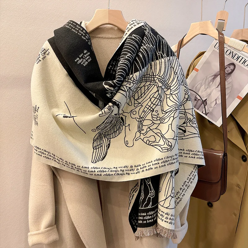 Top Trends: Luxury Brand Winter Scarf Women Cashmere Shawl Wrap Pegasus Print Warm Pashmina Blanket Scarves Designer Bufandas Female Foulard Shoppable Styles