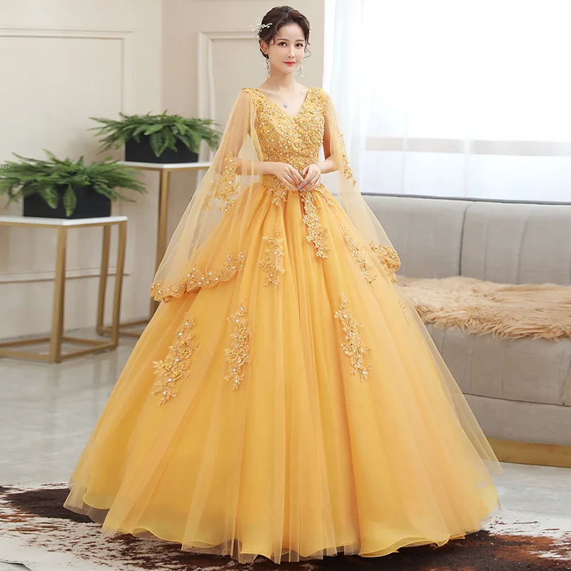 Top Trends: New Gold Embroidery Long Puffy Dress Host Performance Graduation Dress Birthday Party Bride Bridesmaid Dress Prom Dresses Shoppable Styles