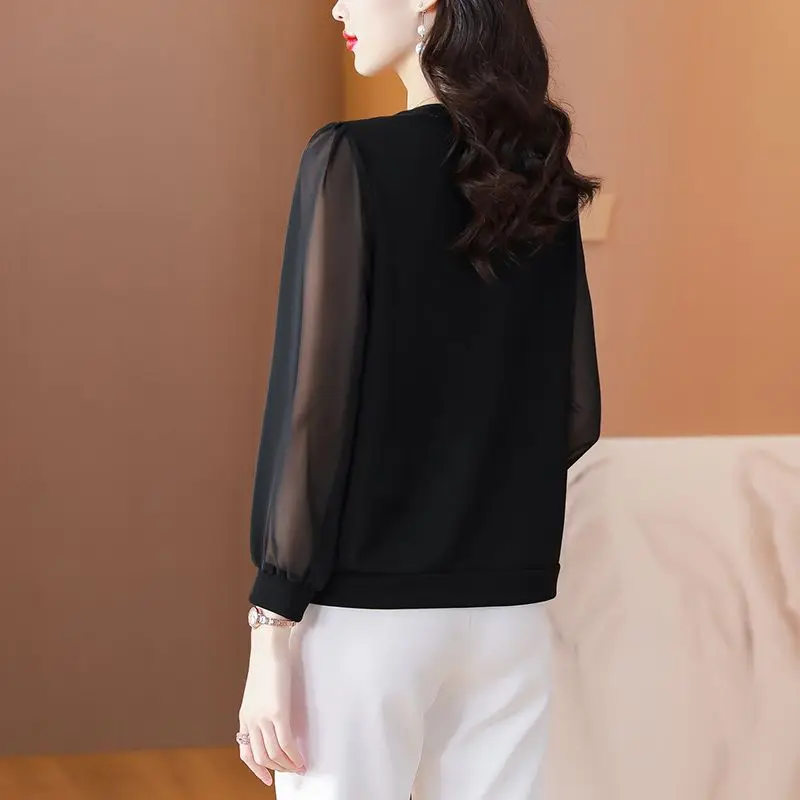 Top Trends: Korean Women Spring Summer Long Sleeve Chiffon Shirt Black V-neck Loose Fashion Casual Versatile Office Lady Elegant Blouse 2023 Shoppable Styles - Image 6