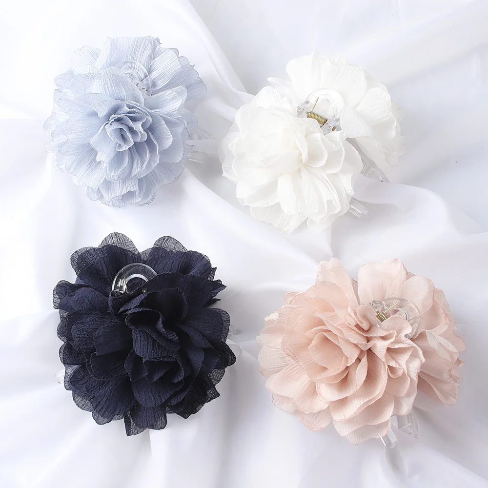 Top Trends: Fabric Big Flower Hair Claw Clips Women Girls Soft Chiffon Flowers Ponytail Holder Hair Clamps Barrette Fashion Hair Accessories Shoppable Styles