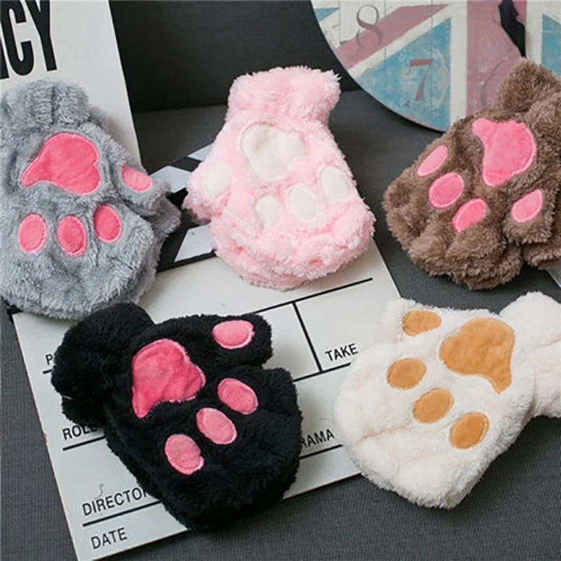 Top Trends: Soft Warm Plush Fingerless Panda Gloves Flip Half Finger Mittens Women Winter Cute Cat Paw Fluffy Glove Girls Christmas Gifts Shoppable Styles - Image 2