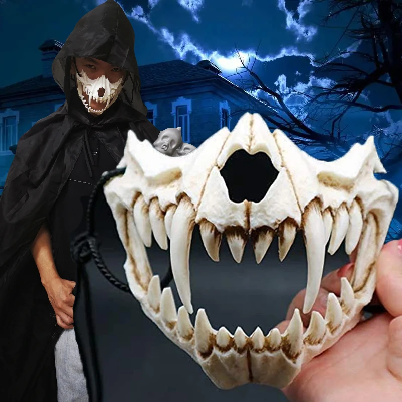 Top Trends: Party Mask Long Teeth Demon Samurai Skeleton Half Face Mask Wolf Dragon Tiger Houjuu Nue Mask Cosplay Halloween Costume Props Shoppable Styles