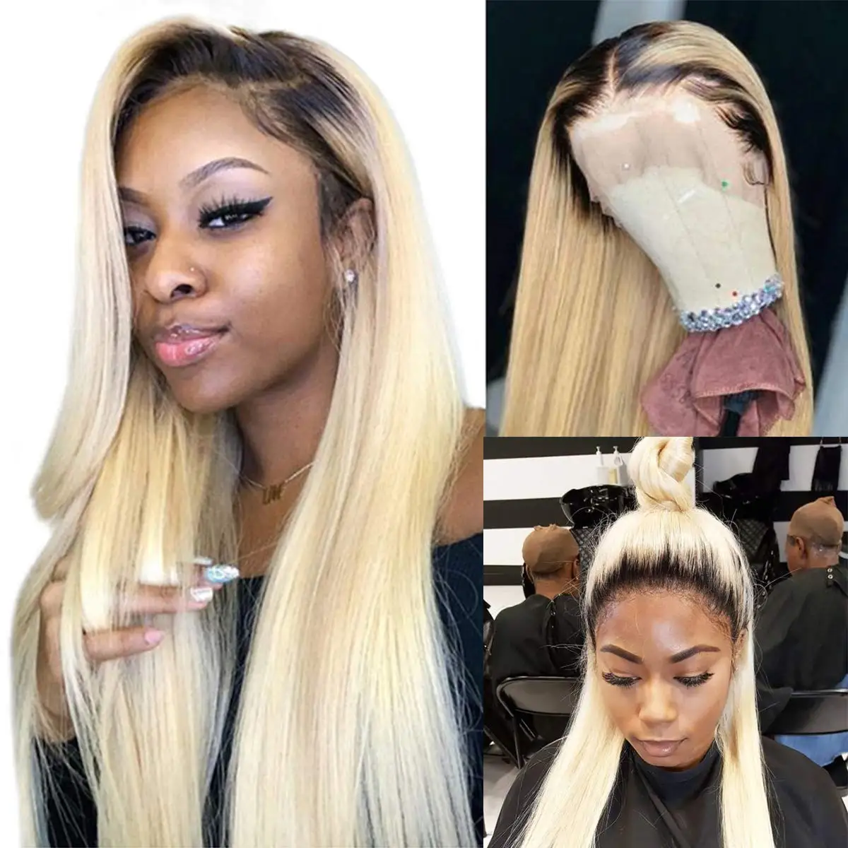 Top Trends: 1B 613 Honey Blonde Color Lace Front Human Hair Wigs Dark Roots Remy Brazilian Straight 13x4 Lace Front Human Hair Wig For Women Shoppable Styles - Image 4