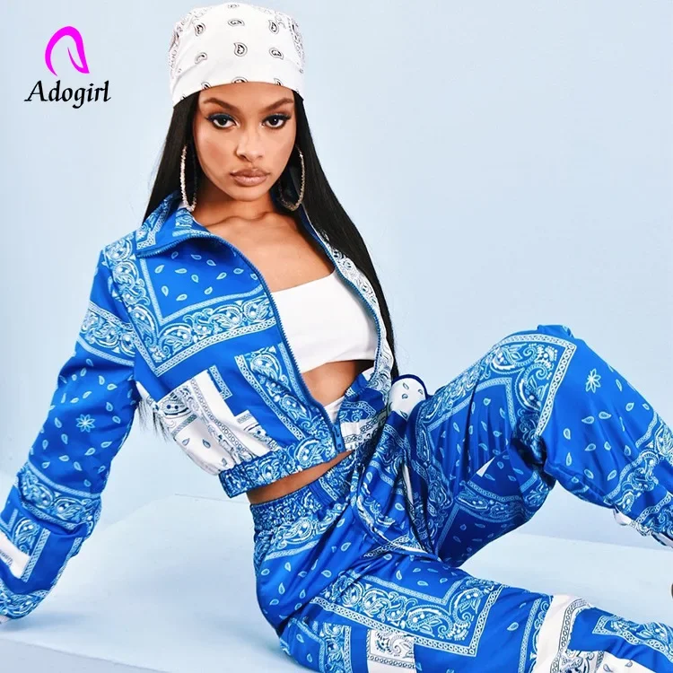 Top Trends: Paisley Bandana Print Two 2 Piece Set Women Fitness Sweatsuit Zipper Up Sweatshirt + Jogger Pants Set Tracksuit Vintage Outfits Shoppable Styles