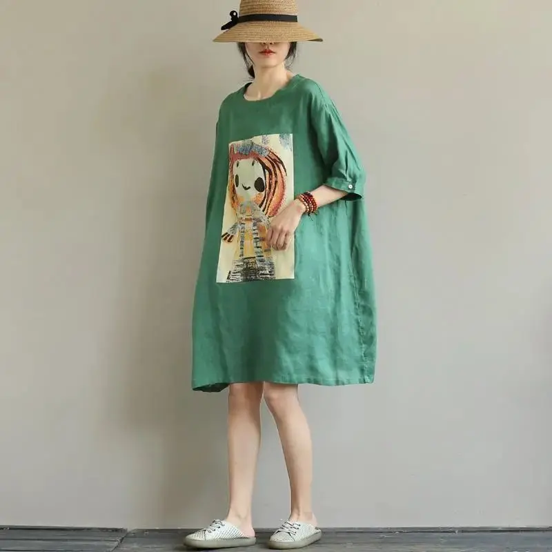 Top Trends: Women Y2K Printed Casual Tunics Summer Loose Simple Cartoon Chic T-shirts Female Cotton Linen Korean Style Pullovers Shoppable Styles