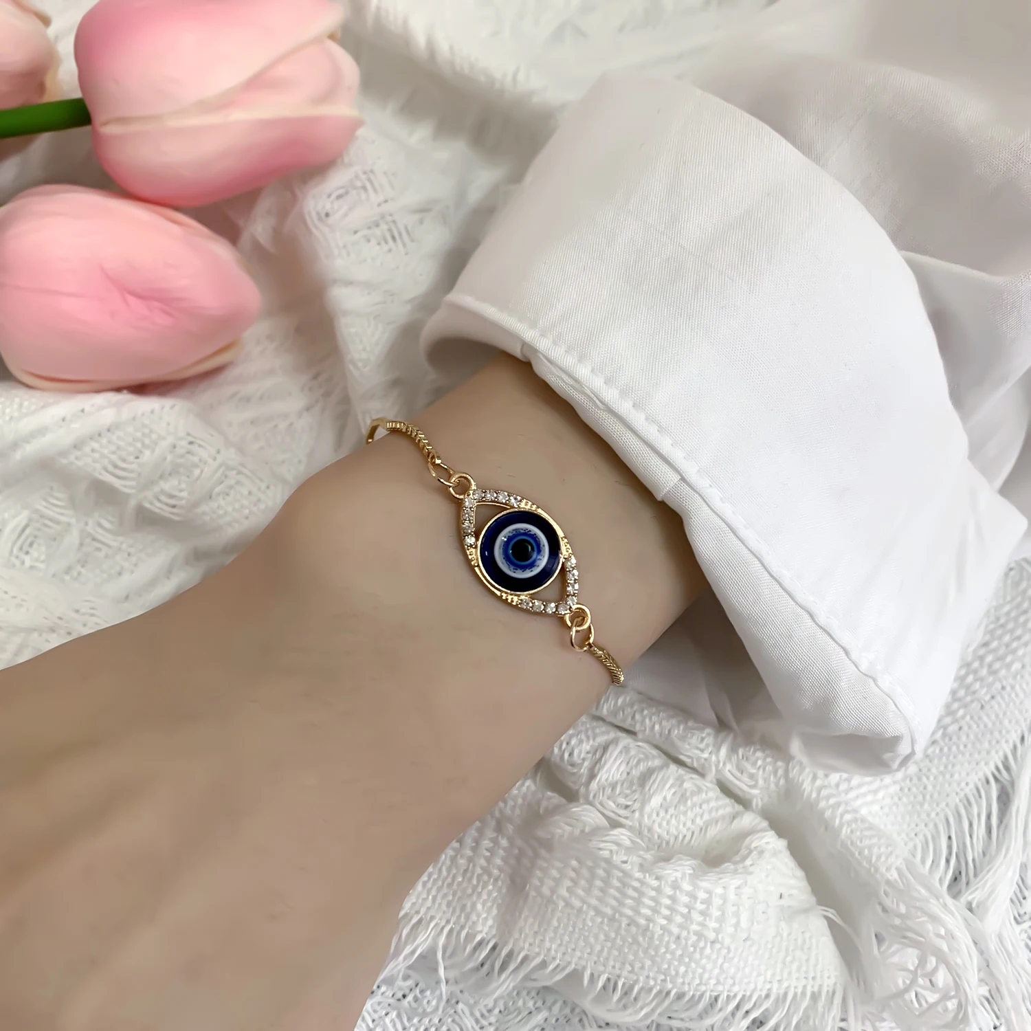 Top Trends: New Fashion Blue Evil Eye Bracelet For Women Gold Color Silver Color Adjustable Lucky Chain Zircon Bracelet Jewelry Accessory Shoppable Styles