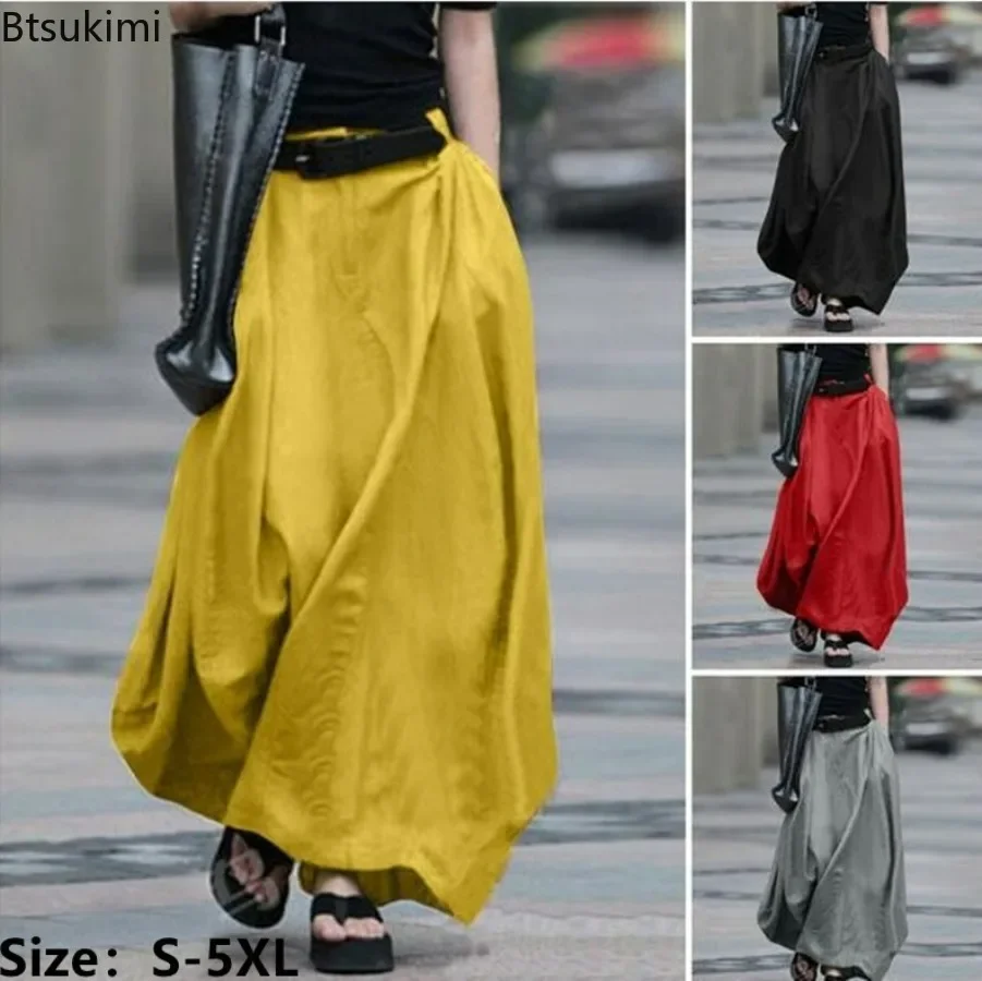 Top Trends: 2024 Vintage Summer Skirts Women High Waist Solid Party Skirt Female Beach Maxi Cotton Long Skirts Oversize 4XL 5XL A-Line Skirt Shoppable Styles