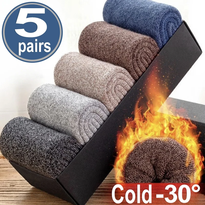 Top Trends: 5Pairs Merino Winter Socks Male&#039;s Towel Thicken Woolen Thermal Warm Sport Socks For Men Cotton Cold Snow Boot Terry Ankle Sock Shoppable Styles