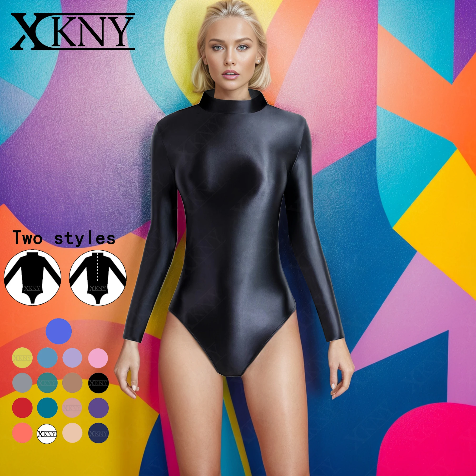 Top Trends: XCKNY One Piece Swimsuit Women's Sexy Tight Front Back Zipper Two Style High Slit Sexy Glossy Long Sleeve Swimsuit Bottom Coat Shoppable Styles