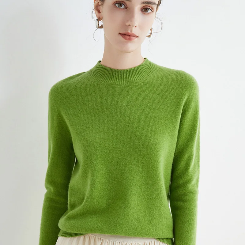 Top Trends: 2023 Spring And Autumn New 100% Merino Wool Knitted Half Height Top Women's Korean Fashion Loose Cashmere Long Sleeve Sweater Shoppable Styles