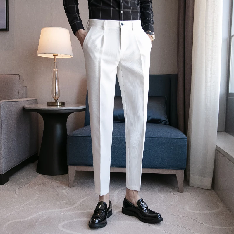 Top Trends: 2023 New Mens Slim Fit Business Dress Pants For Men Suit Pants Ankle Length Men Summer Formal Suit Trousers Black White Gray Shoppable Styles