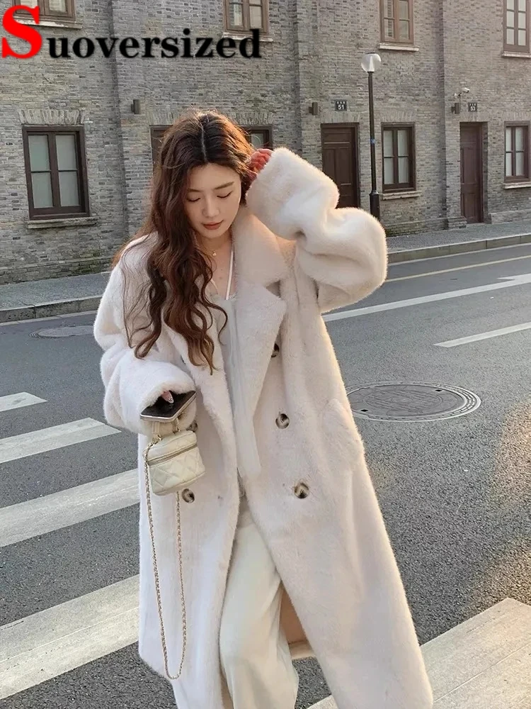 Top Trends: Thicken Warm Long Faux Fur Coat Winter Fake Rabbit Furs Korean Outerwear High Quality Women Jacket Luxury Elegant Furry Overcoat Shoppable Styles