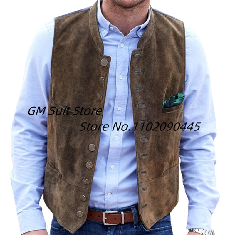 Top Trends: Men Vest Suede Leather Formal Sleeveless Jackets Weste Herren For Groosmen Wedding Waistcoat Shoppable Styles