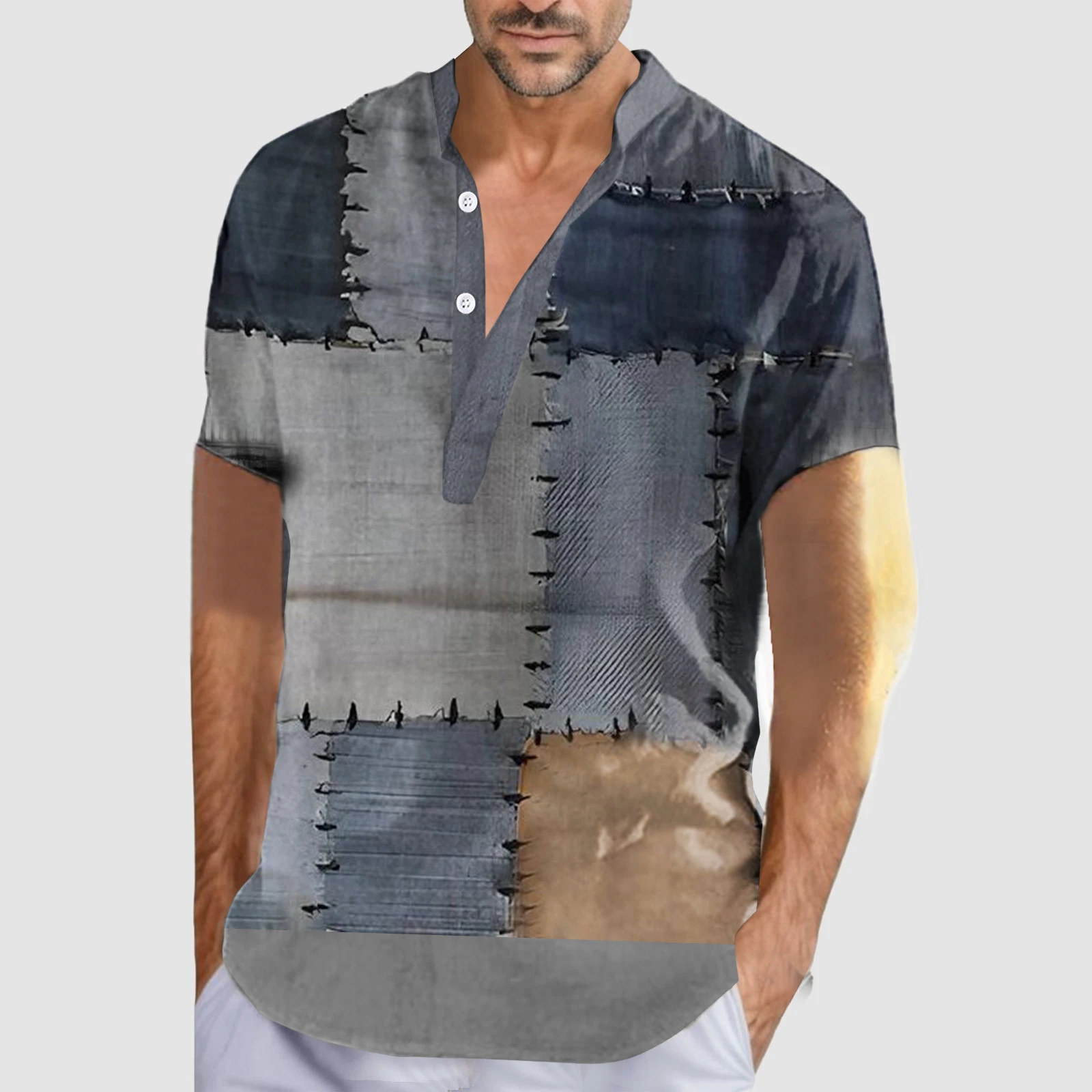 Top Trends: Vintage For Mens Shirt 3d Patchwork Print Shirt Oversized TopsCasual Short-Sleeved Summer Streetwear Men's Henley Shirt Tees 5xl Shoppable Styles