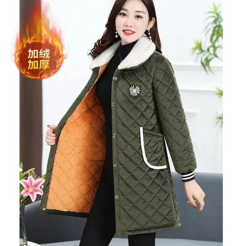 Top Trends: Corduroy Padded Jacket Middle-Aged And Elderly Mother's Fleece Coat Loose Mid-Length Quilted Coat Women Autumn Winter Coat Shoppable Styles - Image 2