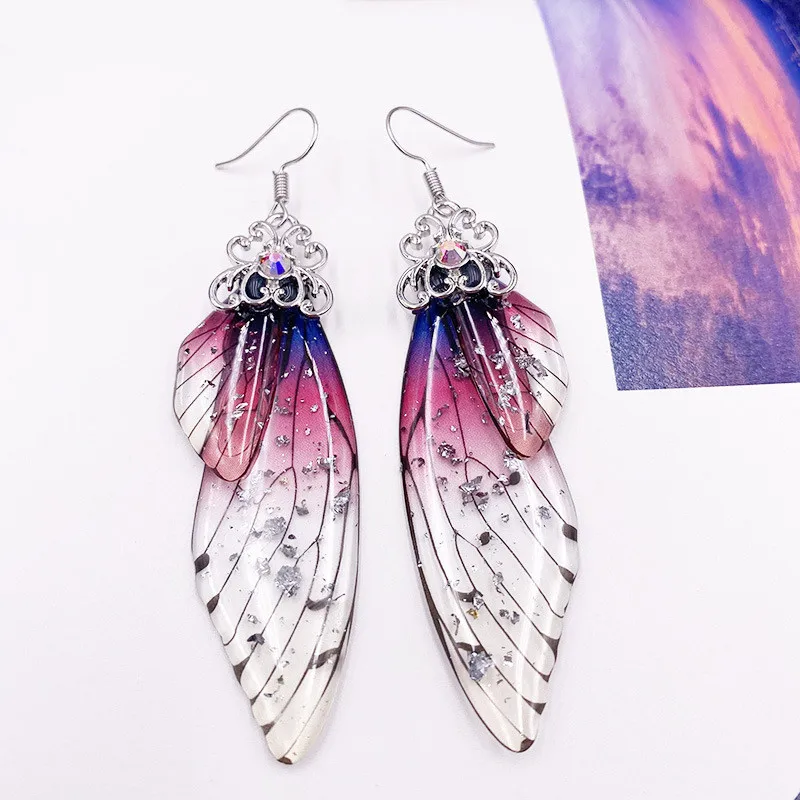 Top Trends: Fairy Rainbow Simulation Wing Earrings Insect Butterfly Wing Drop Earrings Women Foil Rhinestone Earrings Bridal Jewelry Shoppable Styles