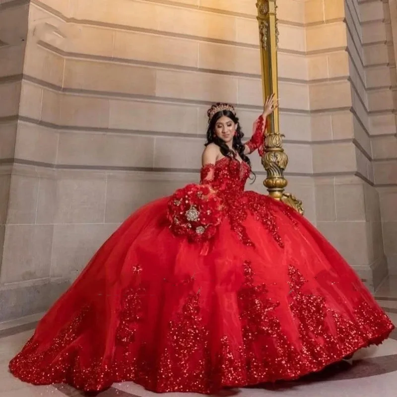 Top Trends: ANGELSBRIDEP Red Quinceanera Dresses With Detachable Sleeves Sequin Organza Sweetheart Sweet 16 Vestidos Para Quinceanera 2023 Shoppable Styles