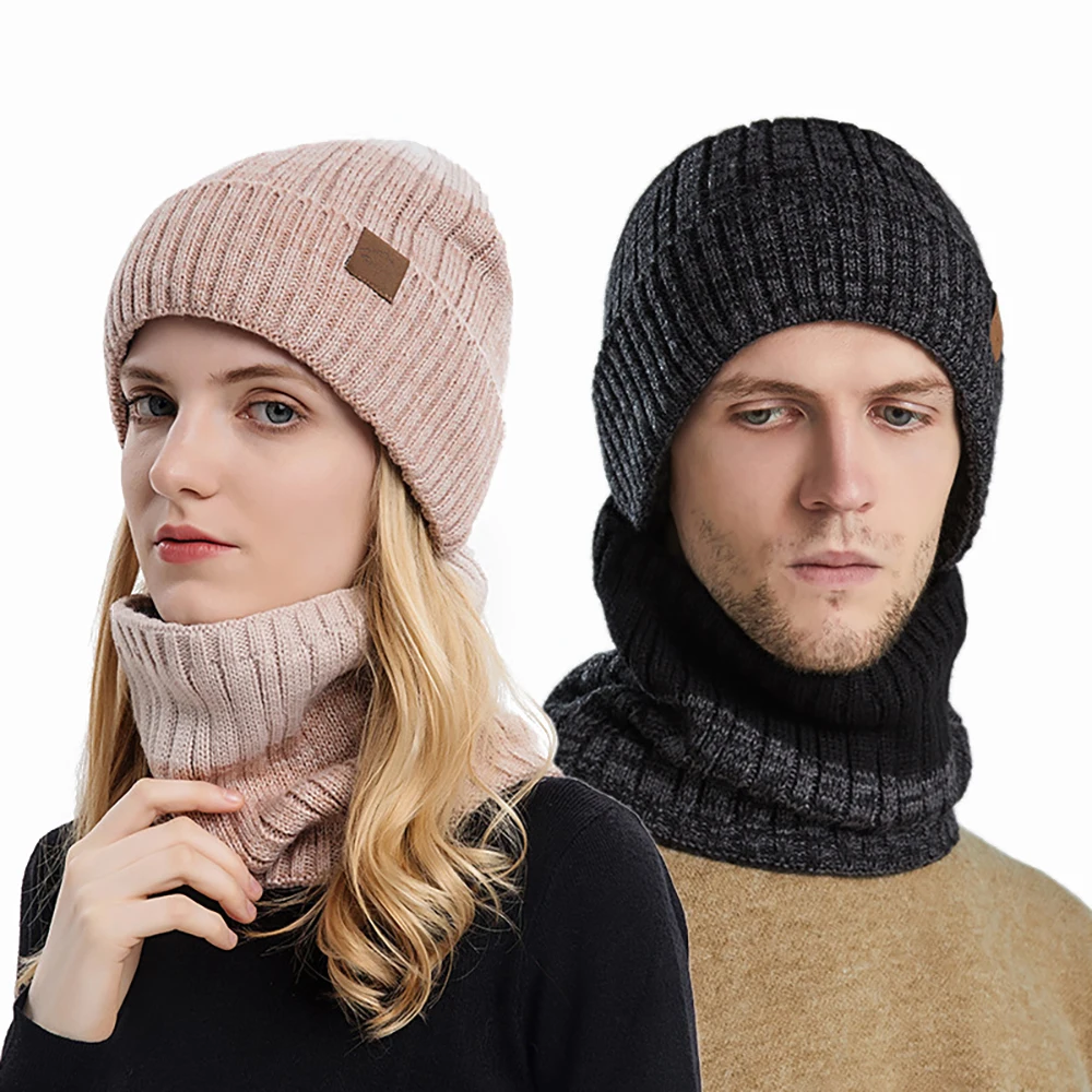 Top Trends: Men&#039;s Winter Keep Warm Beanie Scarf Set Women Fleece Lining Woolen Yarn Hat Knit Neck Gaiter Color Gradient Unisex Design New In Shoppable Styles