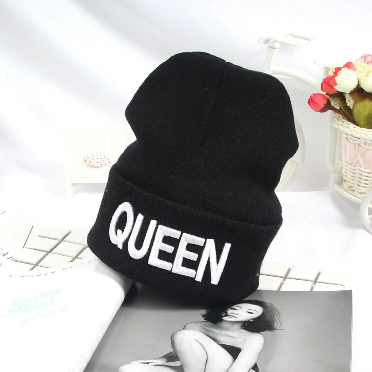 Top Trends: Hot KING QUEEN Letter Embroidery Knitted Cap Hip Hop Men Women Lovers Street Dance Bonnet Warm Hat Skullies Black White Shoppable Styles - Image 2