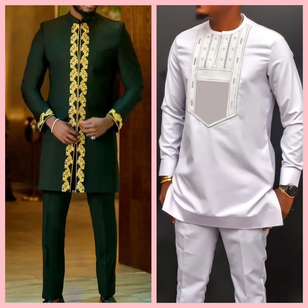 Top Trends: 2024 New Men's Suit Top Trousers 2-piece Set Solid Color Round Neck Embroidery Long Sleeve Suit Wedding African Ethnic Style Shoppable Styles