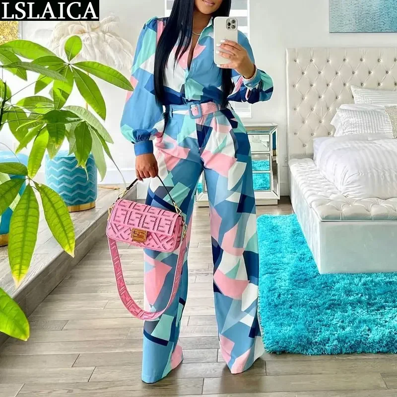 Top Trends: Wholesale Items Two Piece Set Women Long Sleeve Turn-down Autumn Fashion 2 Pieces Sets Elegance Party Club Printed Pants Suits Shoppable Styles