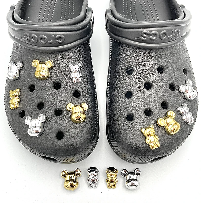 Top Trends: 2022 Original Cute Cartoon Gold Silver Bear Pattern Themed Shoe Charms For Child Croc Clogs DIY Decoration Accessories Shoe Pins Shoppable Styles - Image 2