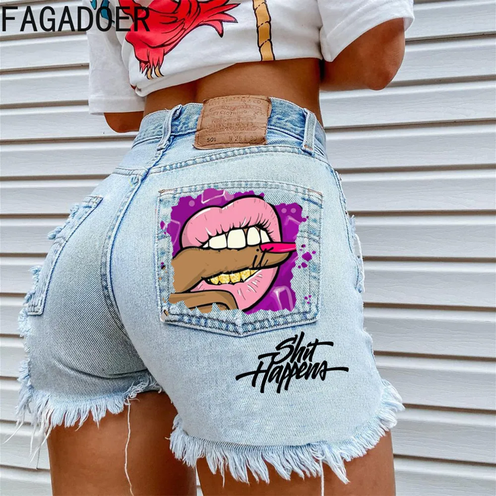 Top Trends: FAGADOER Fashion Y2K Street Style Women Worn Torn Denim Shorts Casual High Waisted Printing Tassels Shorts Female Cowboy Bottoms Shoppable Styles