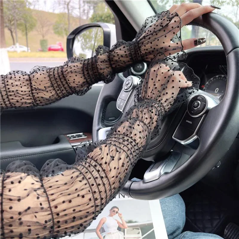 Top Trends: 1 Pair Summer Women Thin Lace Breathable Dot Long Tulle Arm Sleeve Sexy Anti-UV Mesh Cycling Driving Gloves Sweet Arm Cover Shoppable Styles