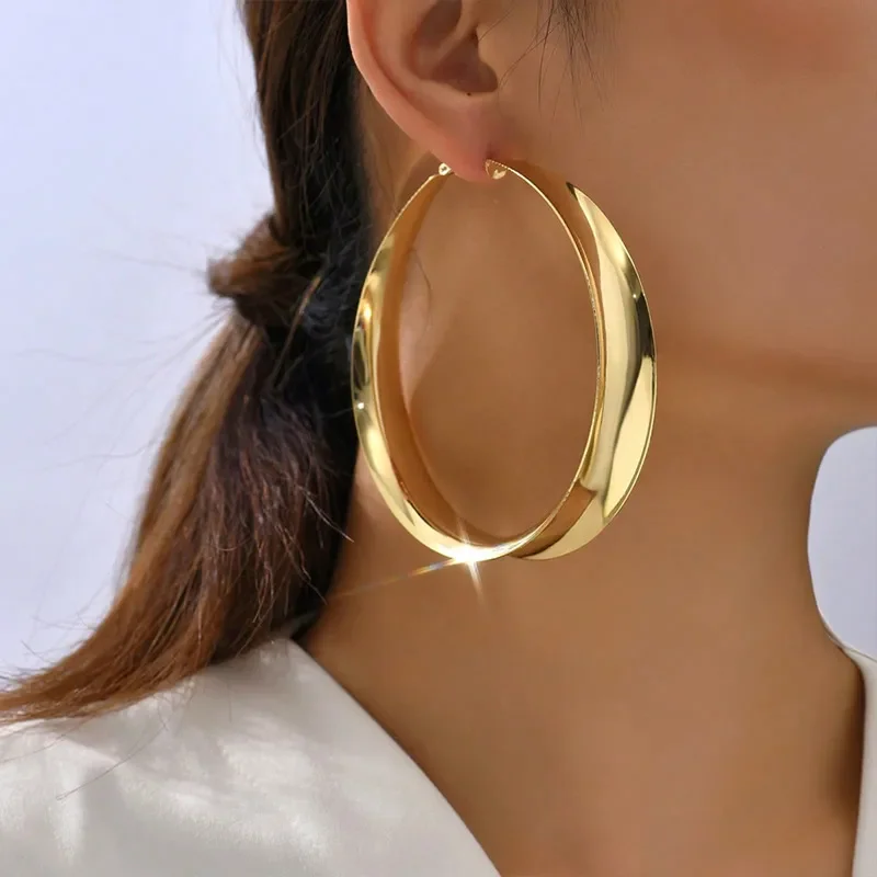 Top Trends: Simple Exaggerated Glossy Metal Geometric Hoop Earrings For Women Holiday Party OL Fashion Jewelry Ear Accessories AE086 Shoppable Styles