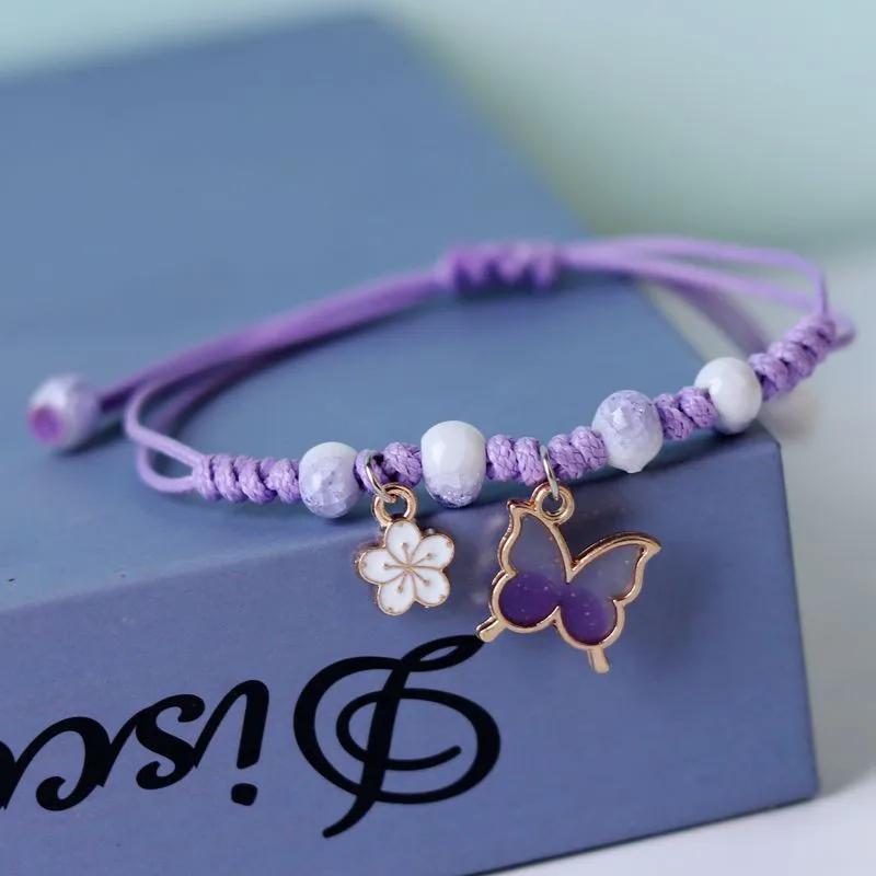 Top Trends: Rinhoo Fashion Handmade Purple Butterfly Flower Bracelet For Women Charm Sweet Animal Pendant Braided Bracelets & Bangle Jewelry Shoppable Styles