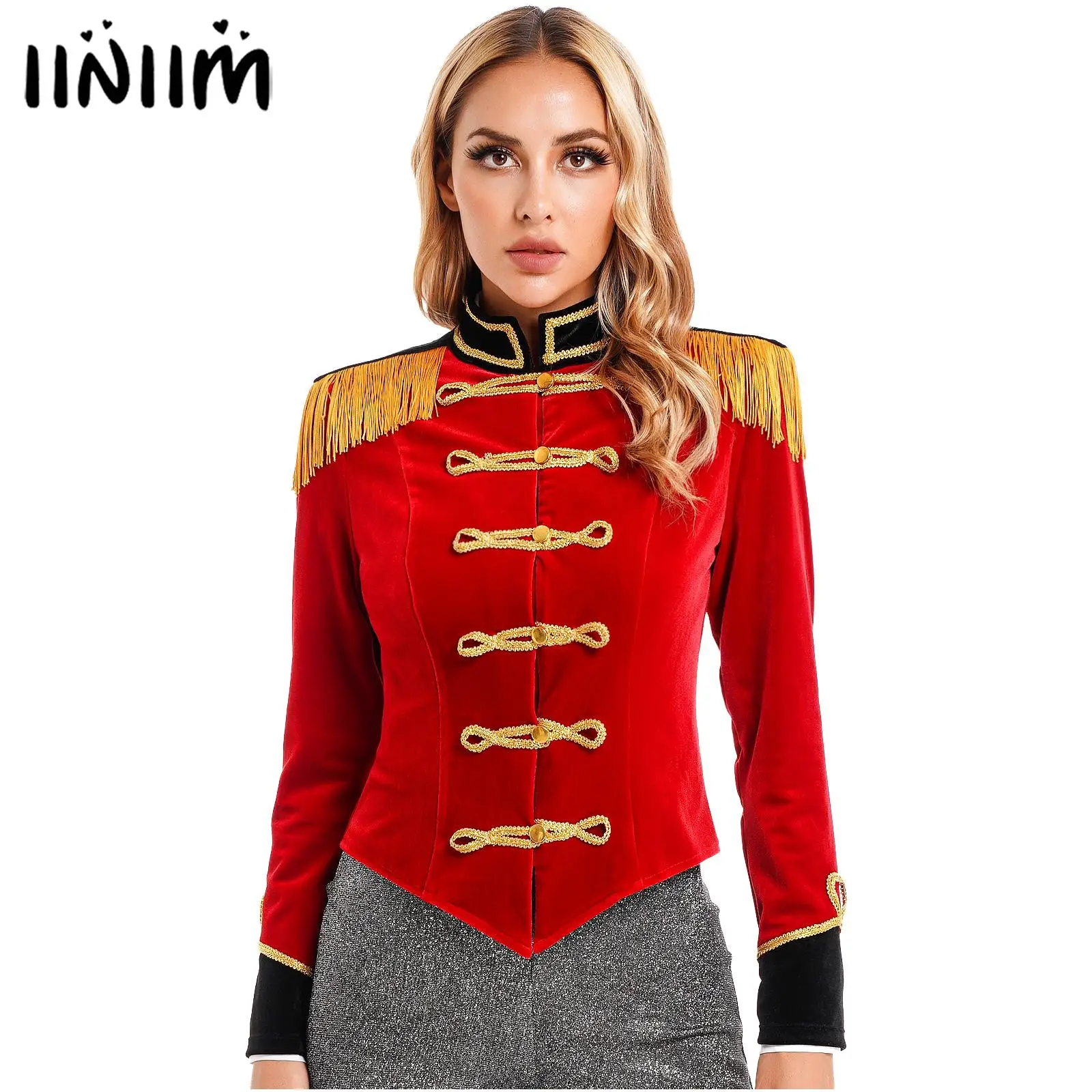 Top Trends: Womens Circus Ringmaster Costume Halloween Cosplay Costume Stand Collar Fringed Shoulder Board Velvet Jacket Coat Shoppable Styles