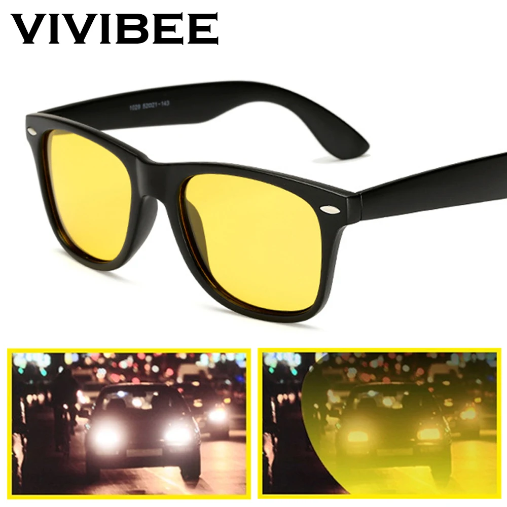 Top Trends: VIVIBEE Classic Night Vision Glasses Men Square Polarized Lenses UV400 Yellow Sunglasses For Women 2024 Driving Goggles Shoppable Styles