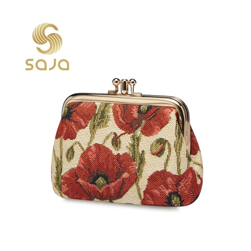 Top Trends: SAJA Tapestry Coin Purse Key Wallet Pouch Women's Wallet Double Pocket Kiss Lock Red Poppy Flower Coin Holder For Girl Ladies Shoppable Styles