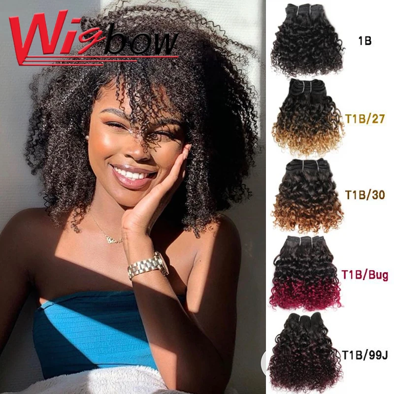 Top Trends: Brazilian Curly Human Hair Bundles Jerry Curly Hair Extensions Double Drawn Human Hair T1B / 27 / 30 / 99J Ombre Hair Weaves 6 Pcs / Lot Shoppable Styles