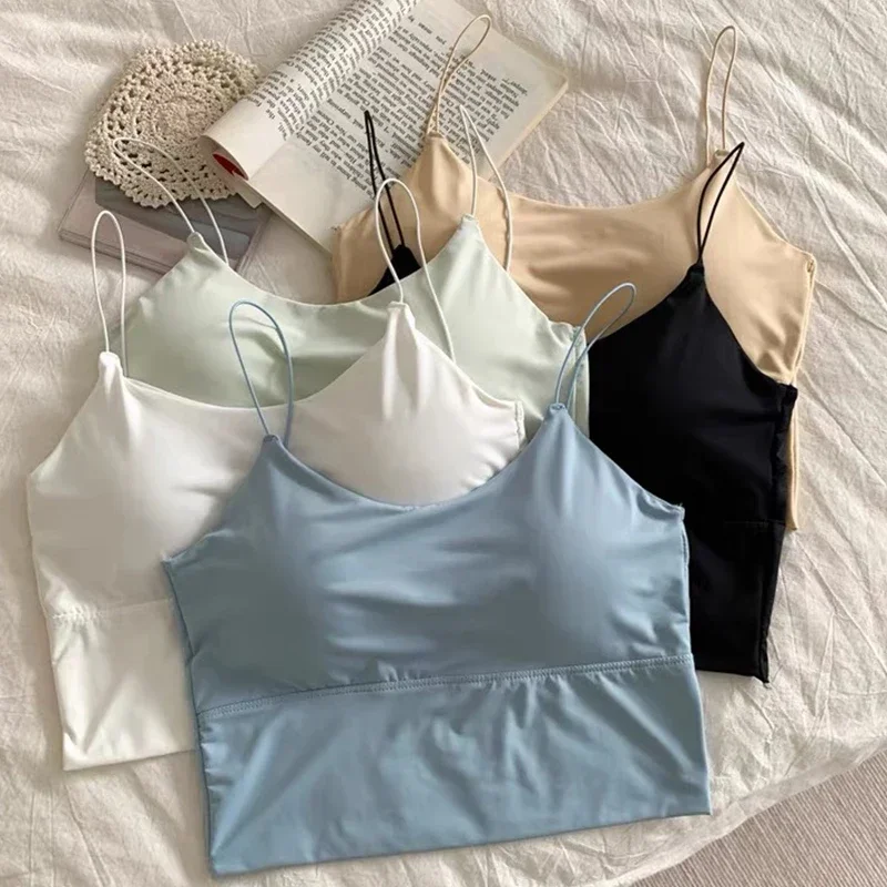 Top Trends: Women Ice Silk Crop Top Seamless Tube Top Bra Underwear Fashion Solid Padded Bralette Camisole Summer Off Shoulder Sleeveless Shoppable Styles