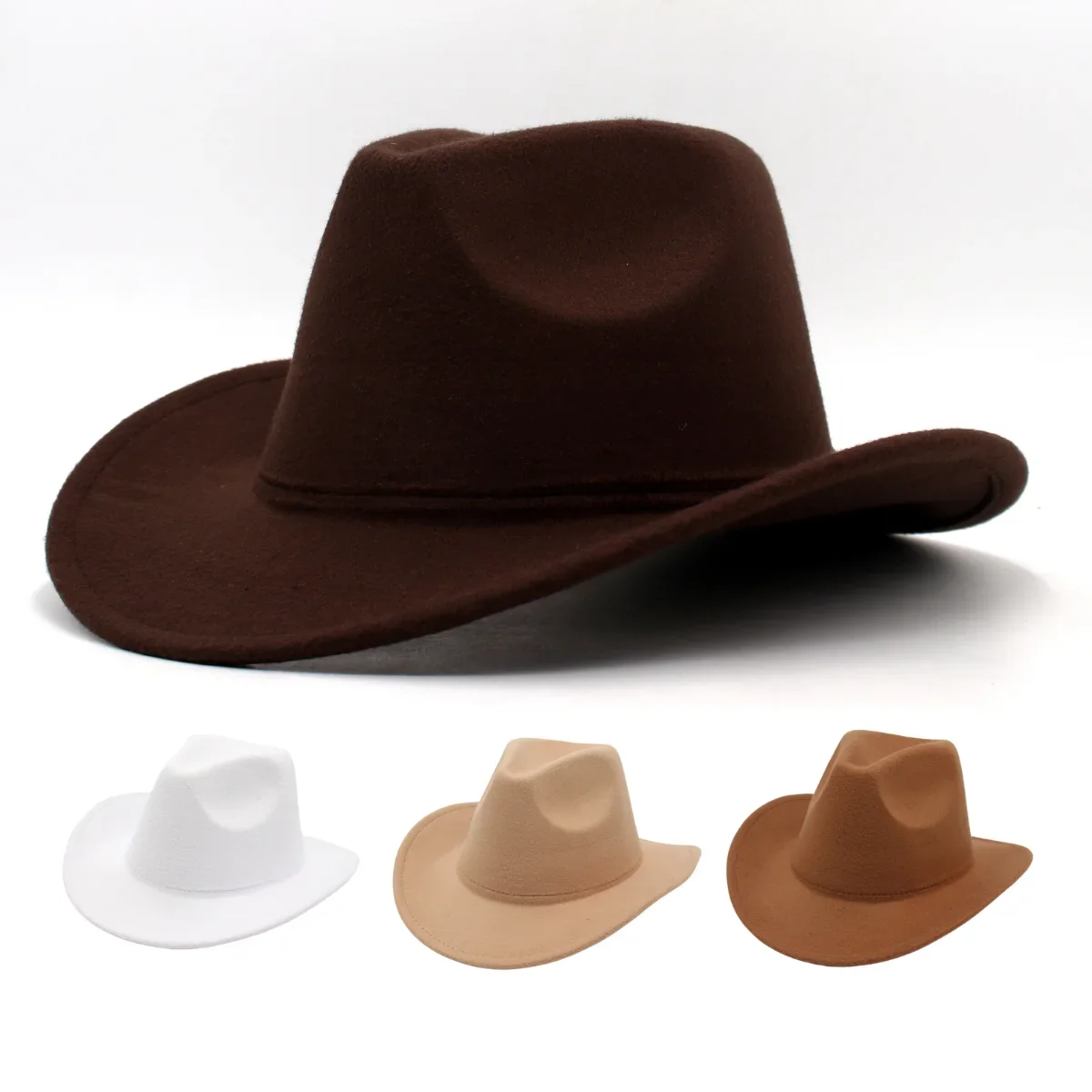 Top Trends: Western Simple Monochrome Cowboy Hat Grassland Solid Cowgirl Country Hat Classic Jazz Women Felt Hats Bumpy Knight Hats For Men Shoppable Styles