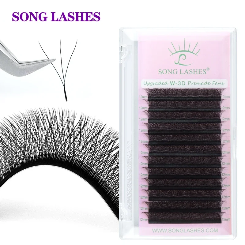 Top Trends: Song Lashes 3D W Shaped Premade Volume Fan Eyelash Extensions 12 Rows Pure Darker Black / Brown C / D Curl High Quality Makeup Tool Shoppable Styles