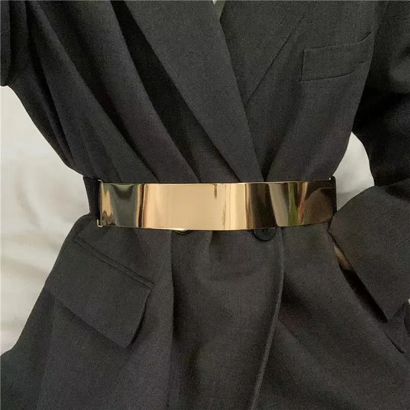 Top Trends: New Simple Golden Thin Iron Sheet Elastic Ladies Waist Seal Gold Glitter Accessories Belt With Coat Dress Women Waistband Shoppable Styles