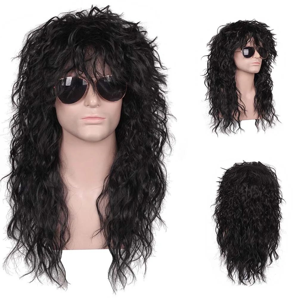 Top Trends: Men Wig Black Long Curly Wig Male Synthetic Cosplay Wigs Puffy High Fiber Machine For Rock Party Fluffy Nightclub Bar Wig Shoppable Styles