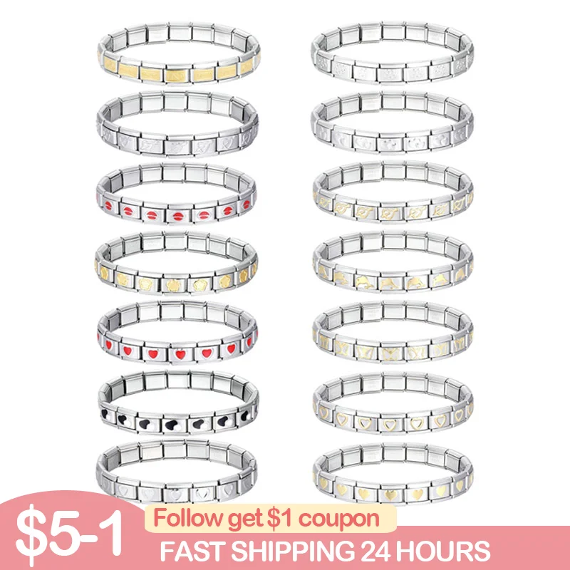 Top Trends: Retro Personality Module Bracelet 9mm Width Itanlian Elastic Charm Bracelet Fashion Stainless Steel Bangle Birthday Jewelry Gift Shoppable Styles